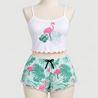 Floral Women Summer Sexy Short Sleepwear 2 Piece
