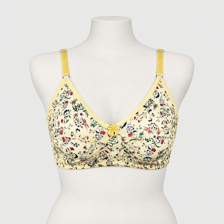 Plus Size Flower Printed Soft Cotton Basic Daily Wear Bra
