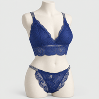 Sexy Bralette French Lace Deep V-neck Removable Padded Bra With Underwear