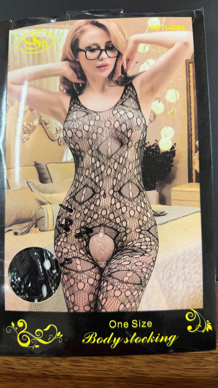 Pebble Open Knit Crotchless Bodystocking