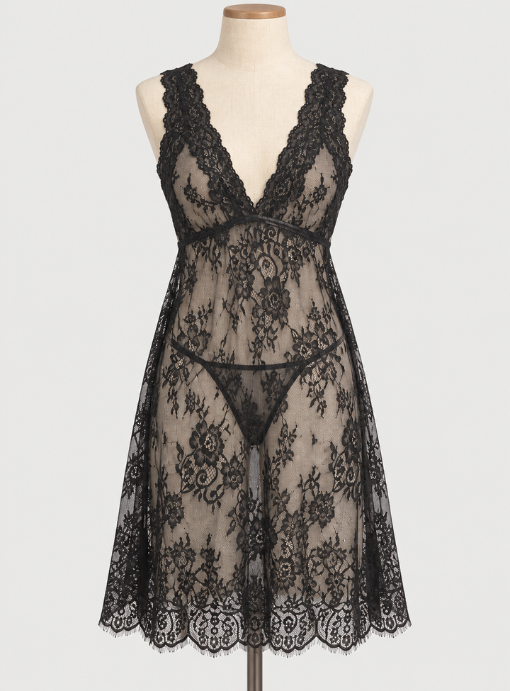 One Piece Net Nighty With V Shape Panty