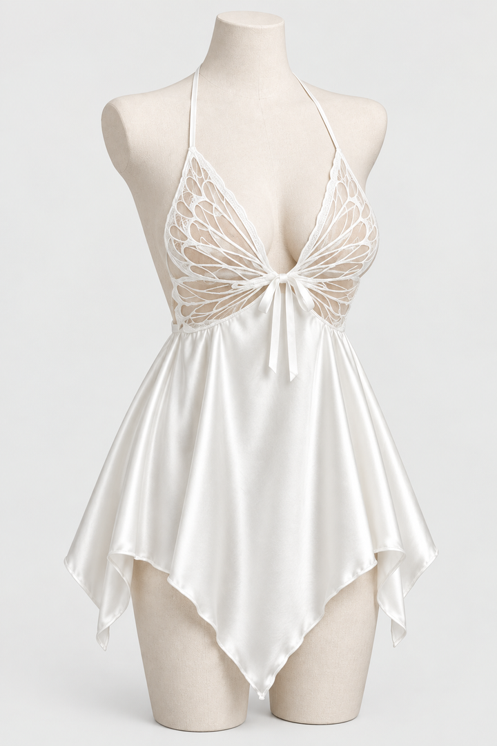 Butterfly Lace Satin Babydoll Nightdress