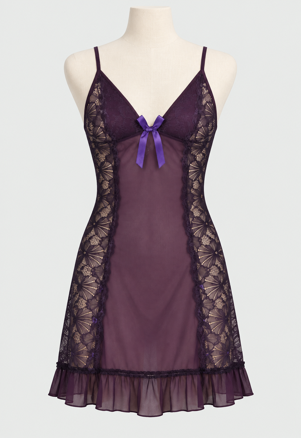 Lace Sheer Panel Babydoll Nightdress
