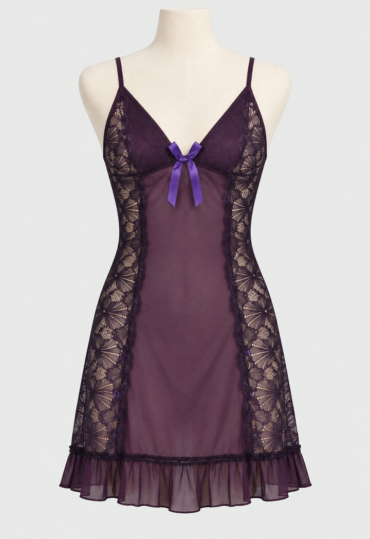 Lace Sheer Panel Babydoll Nightdress