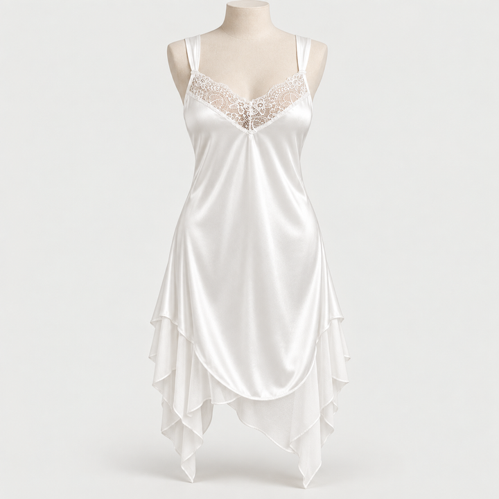 Red Satin Lace Trim Nightdress