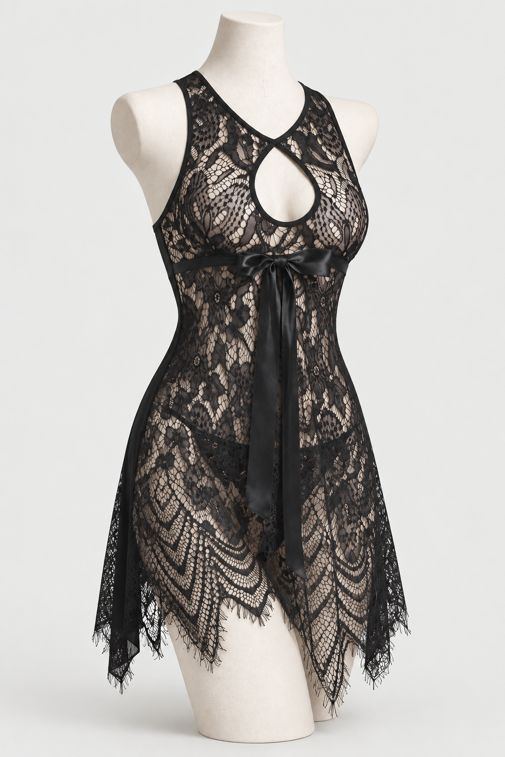 Black Lace Keyhole Babydoll Nightdress