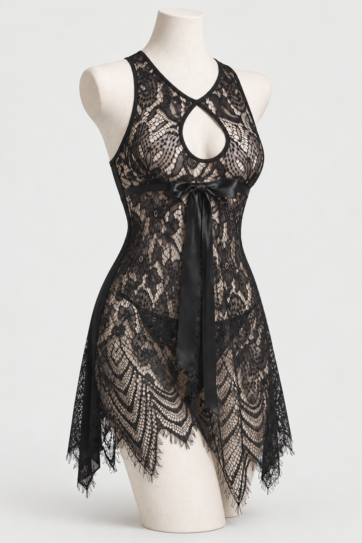 Black Lace Keyhole Babydoll Nightdress