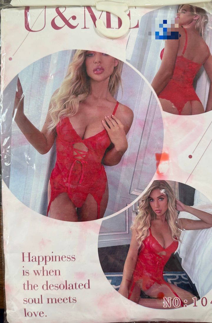 Red Lace Strappy Garter Teddy Bodysuit