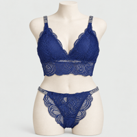 Sexy Bralette French Lace Deep V-neck Removable Padded Bra With Underwear