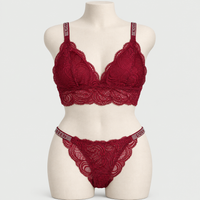 Sexy Bralette French Lace Deep V-neck Removable Padded Bra With Underwear