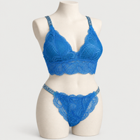Sexy Bralette French Lace Deep V-neck Removable Padded Bra With Underwear