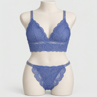 Sexy Bralette French Lace Deep V-neck Removable Padded Bra With Underwear