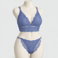 Sexy Bralette French Lace Deep V-neck Removable Padded Bra With Underwear