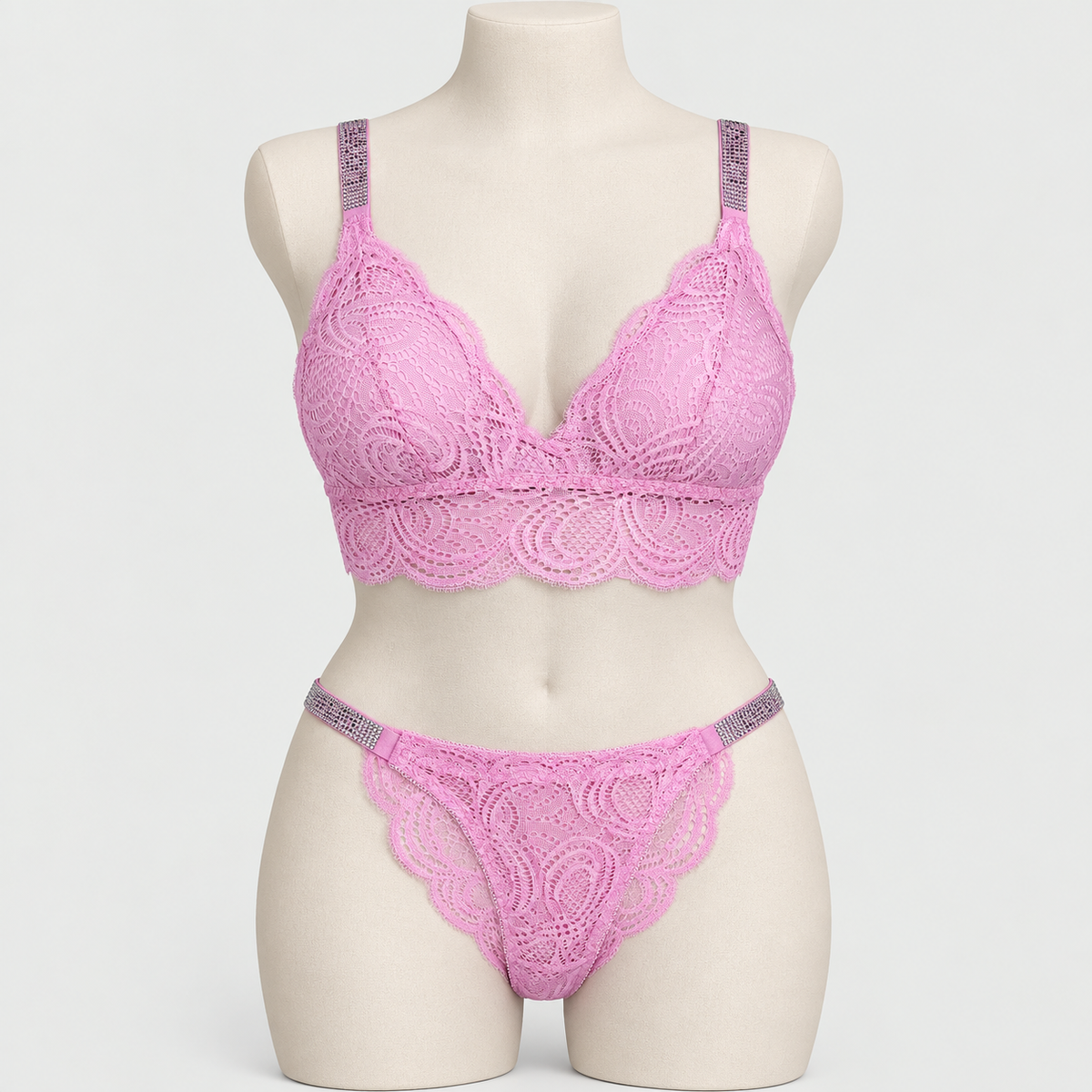 Sexy Bralette French Lace Deep V-neck Removable Padded Bra With Underwear