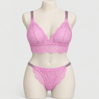 Sexy Bralette French Lace Deep V-neck Removable Padded Bra With Underwear