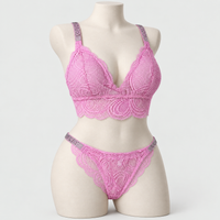 Sexy Bralette French Lace Deep V-neck Removable Padded Bra With Underwear