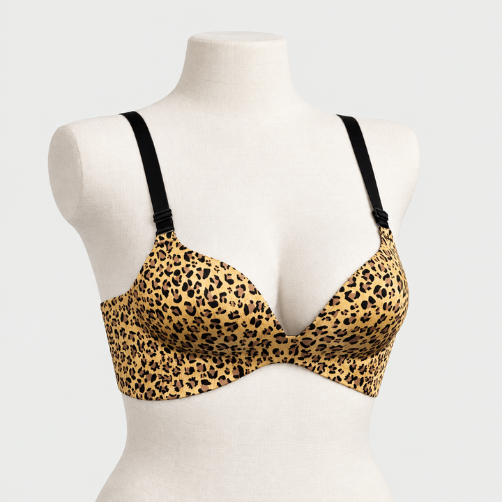 Seamless Cheetah Print Padded Push Up Demi Cup Bra