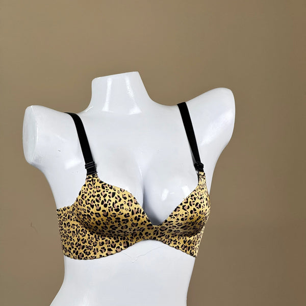 Seamless Cheetah Print Padded Push Up Demi Cup Bra