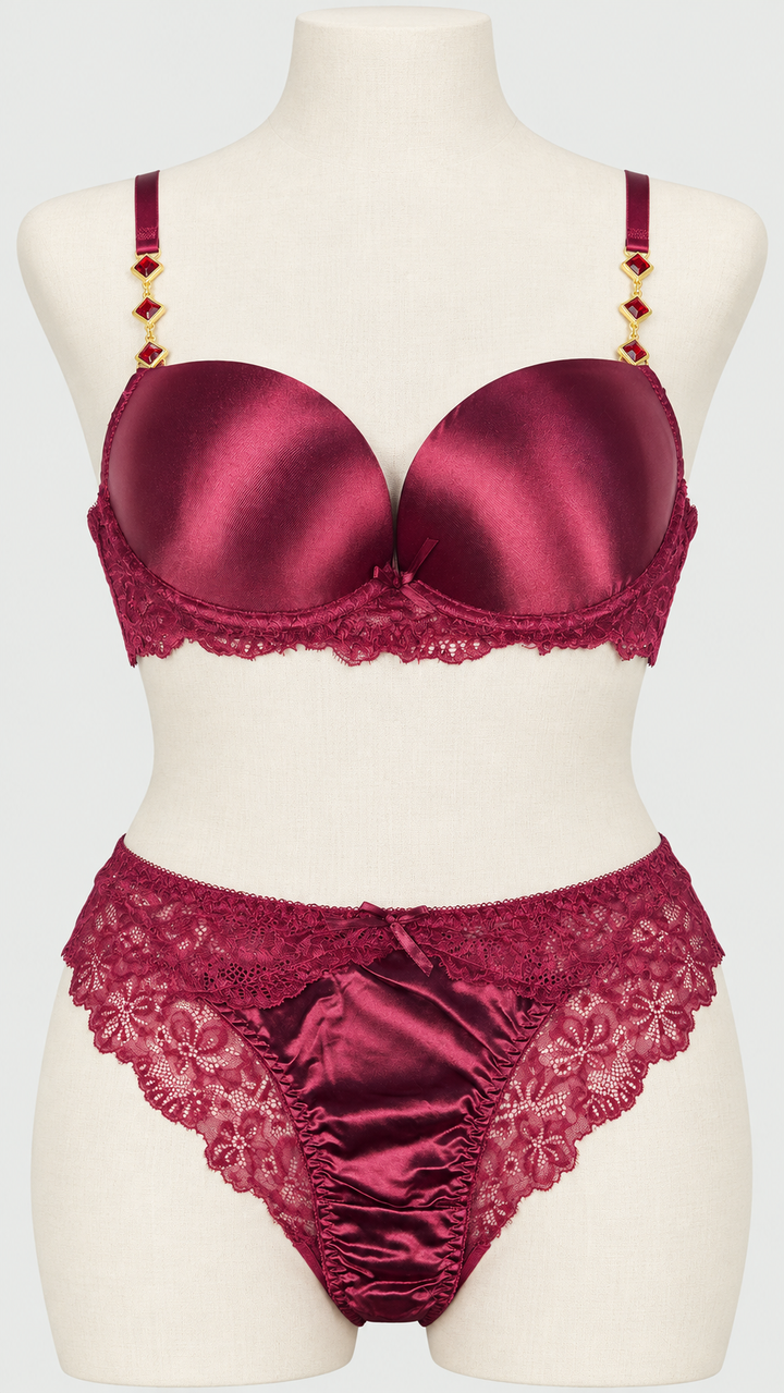 Luxury Thin Pad Silk Bra Set with Embellished Stones