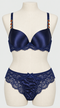 Luxury Thin Pad Silk Bra Set with Embellished Stones