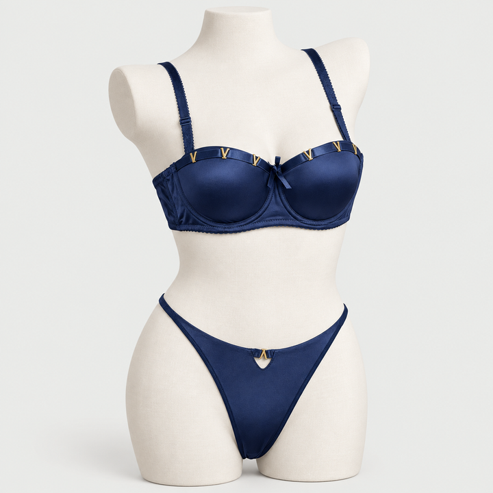 Premium Soft Thin Pad Bra Set with V-Buckle – Elegant & Comfortable