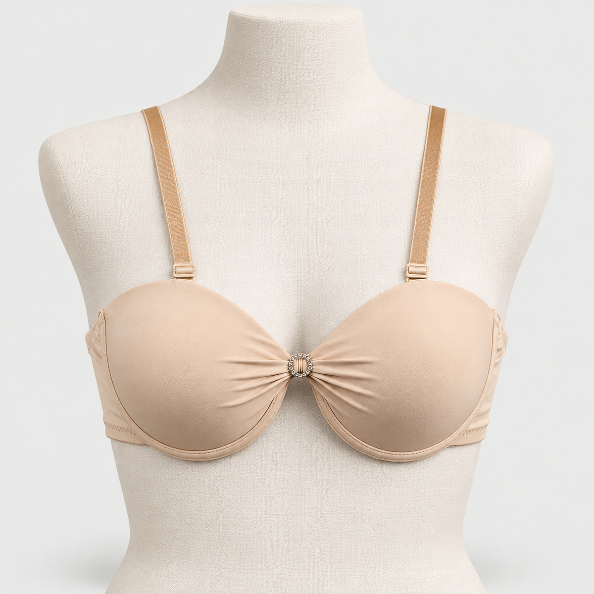 Convertible Padded Push-Up Underwired Bra, Strapless with Front Ring