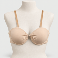 Convertible Padded Push-Up Underwired Bra, Strapless with Front Ring