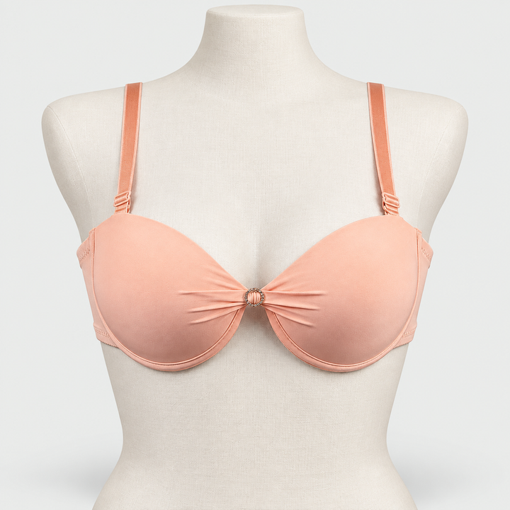 Convertible Padded Push-Up Underwired Bra, Strapless with Front Ring