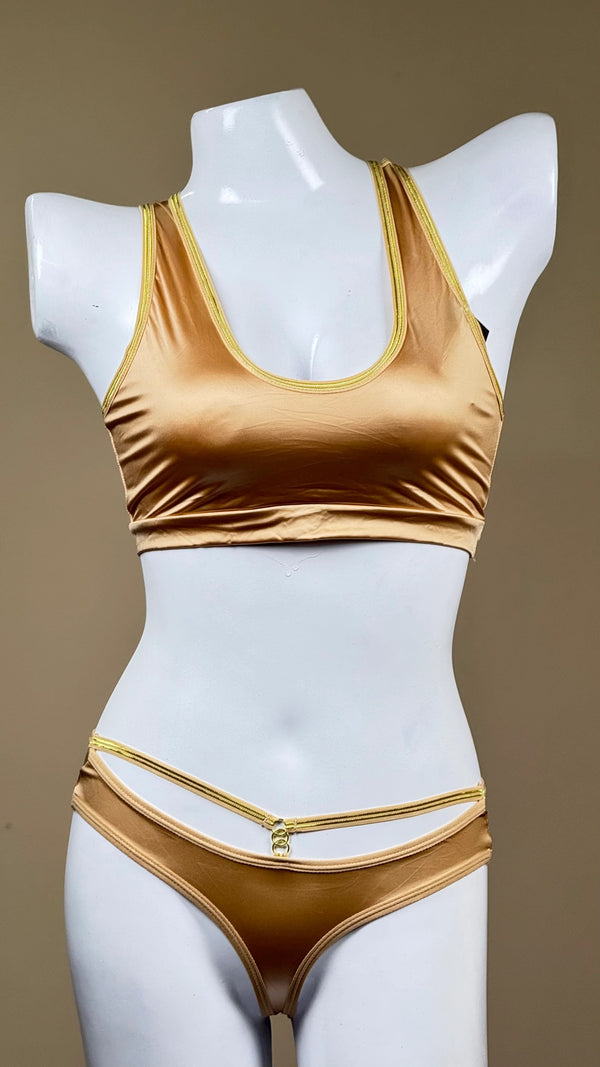 Luxury Soft Silk Removable Padded Bralette and Panty Set with Elegant Golden Straps