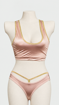 Luxury Soft Silk Removable Padded Bralette and Panty Set with Elegant Golden Straps