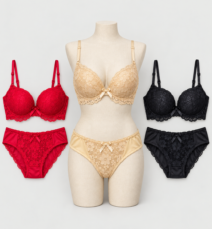 Elegant Bridal Soft Lace Push Up Bra and Panty Set