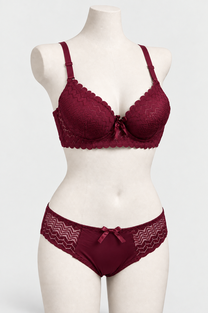 Bridal Lace Padded Push Up Wired Bra with Matching Underwear