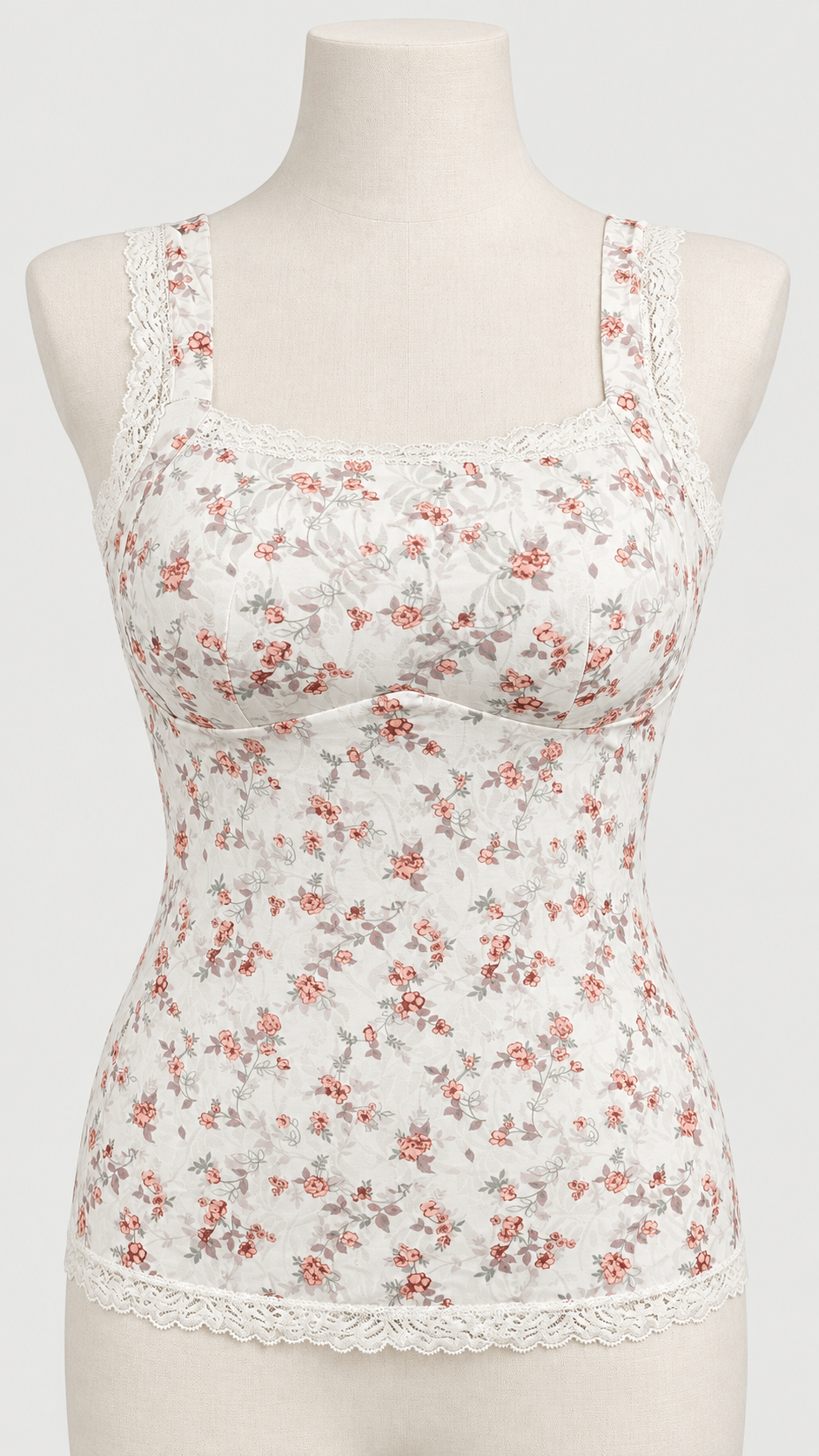 Floral Lace-Trim Padded Camisole with Removable Pads