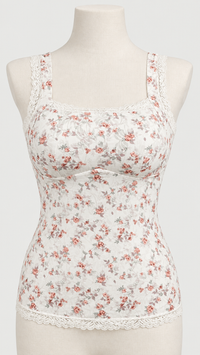 Floral Lace-Trim Padded Camisole with Removable Pads