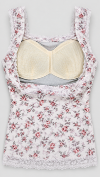 Floral Lace-Trim Padded Camisole with Removable Pads