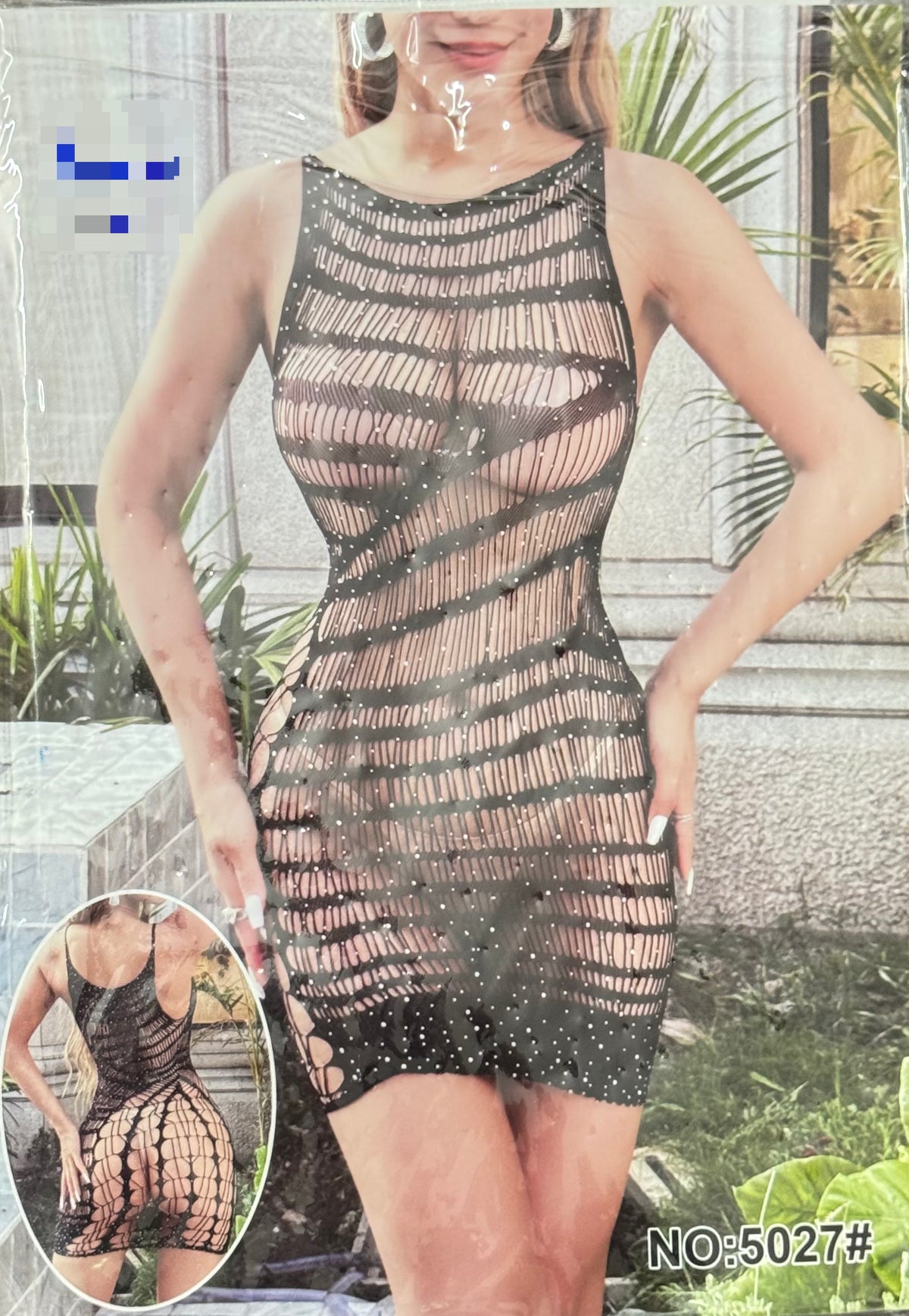 Rhinestone Shredded Net Mini Dress