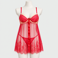 Black Lace Babydoll Lingerie Set Sheer Mesh Nightwear with Matching Panties