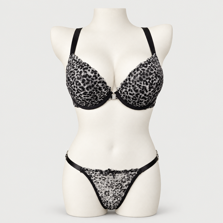 Sexy Secret Front Open Cheetah Printed Padded Bra Panty Set