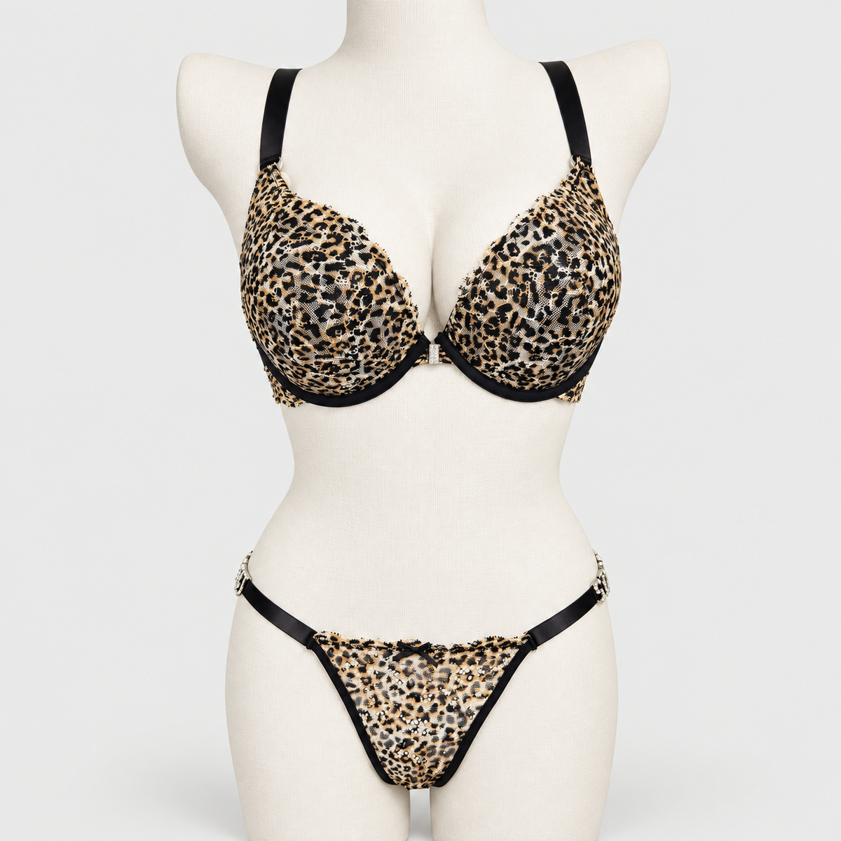 Sexy Secret Front Open Cheetah Printed Padded Bra Panty Set