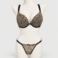 Sexy Secret Front Open Cheetah Printed Padded Bra Panty Set