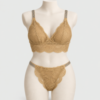 Sexy Bralette French Lace Deep V-neck Removable Padded Bra With Underwear