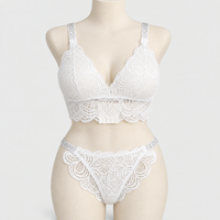 Sexy Bralette French Lace Deep V-neck Removable Padded Bra With Underwear