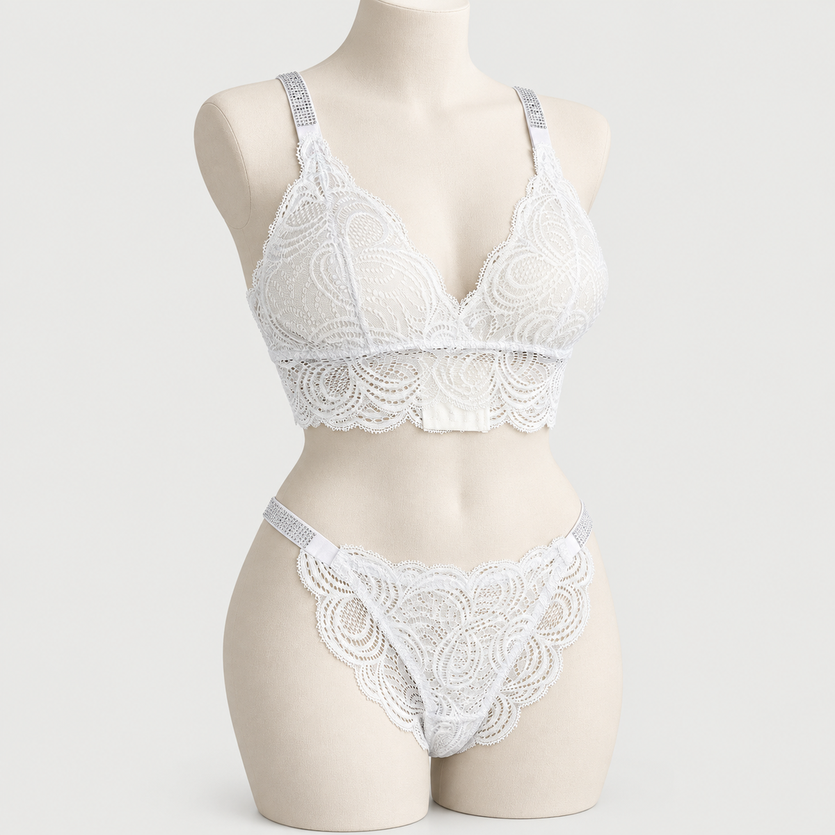Sexy Bralette French Lace Deep V-neck Removable Padded Bra With Underwear