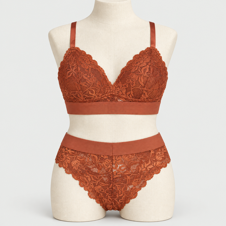 Premium Bridal Lace Padded Removable Bra with Same Lace Underwear