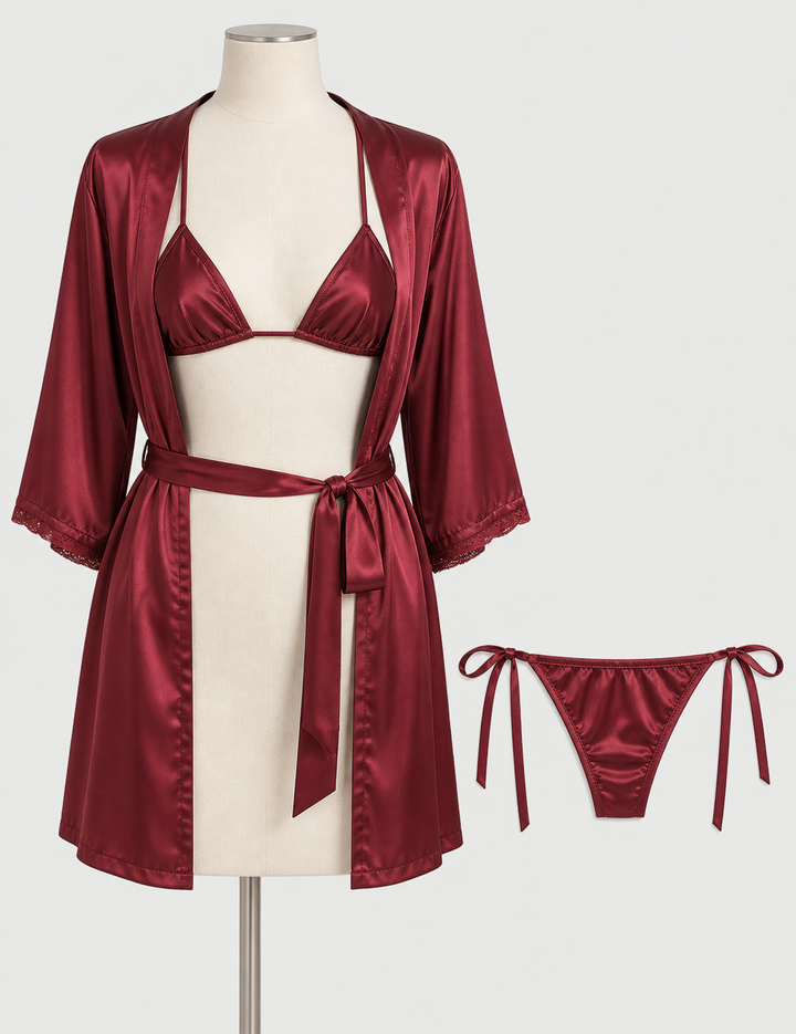 Premium 3 Piece Nightwear Gown with Bra and Panty