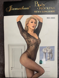 Long Sleeve Floral Lace Fishnet Bodystocking