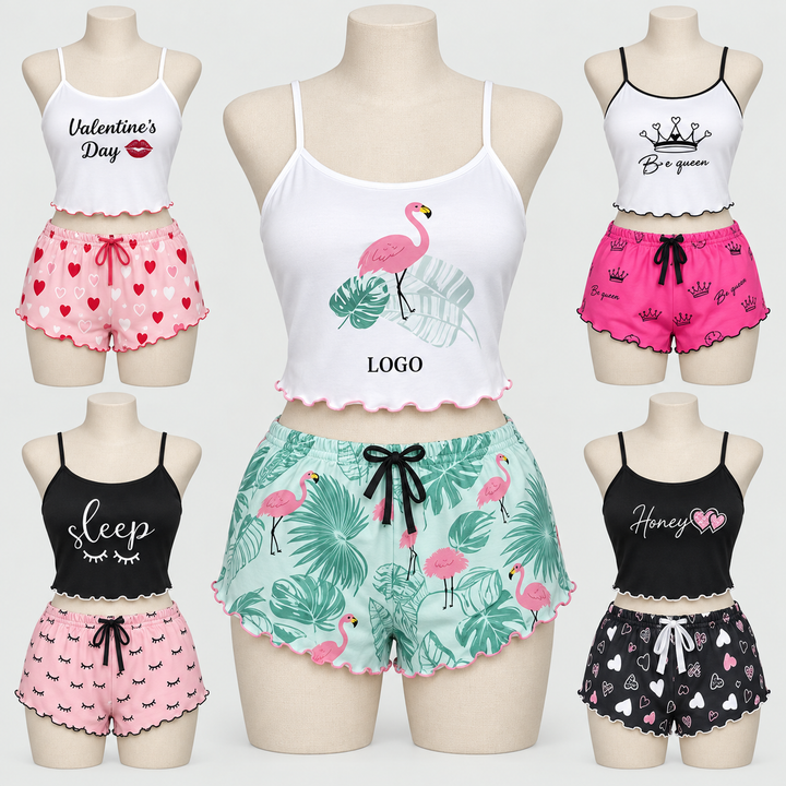 Floral Women Summer Sexy Short Sleepwear 2 Piece