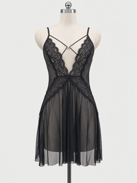 Deep V Nightgown With Pearls Lace 2 Piece Set Woman Lingerie