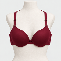 Butterfly Lace Back Front Open Bra, Maroon, front view